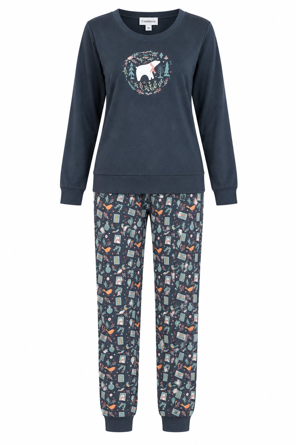 Comtessa - Dames Pyjama - Grijsblauw Smokey met IJsbeerprint - 100% Katoen - maat 38