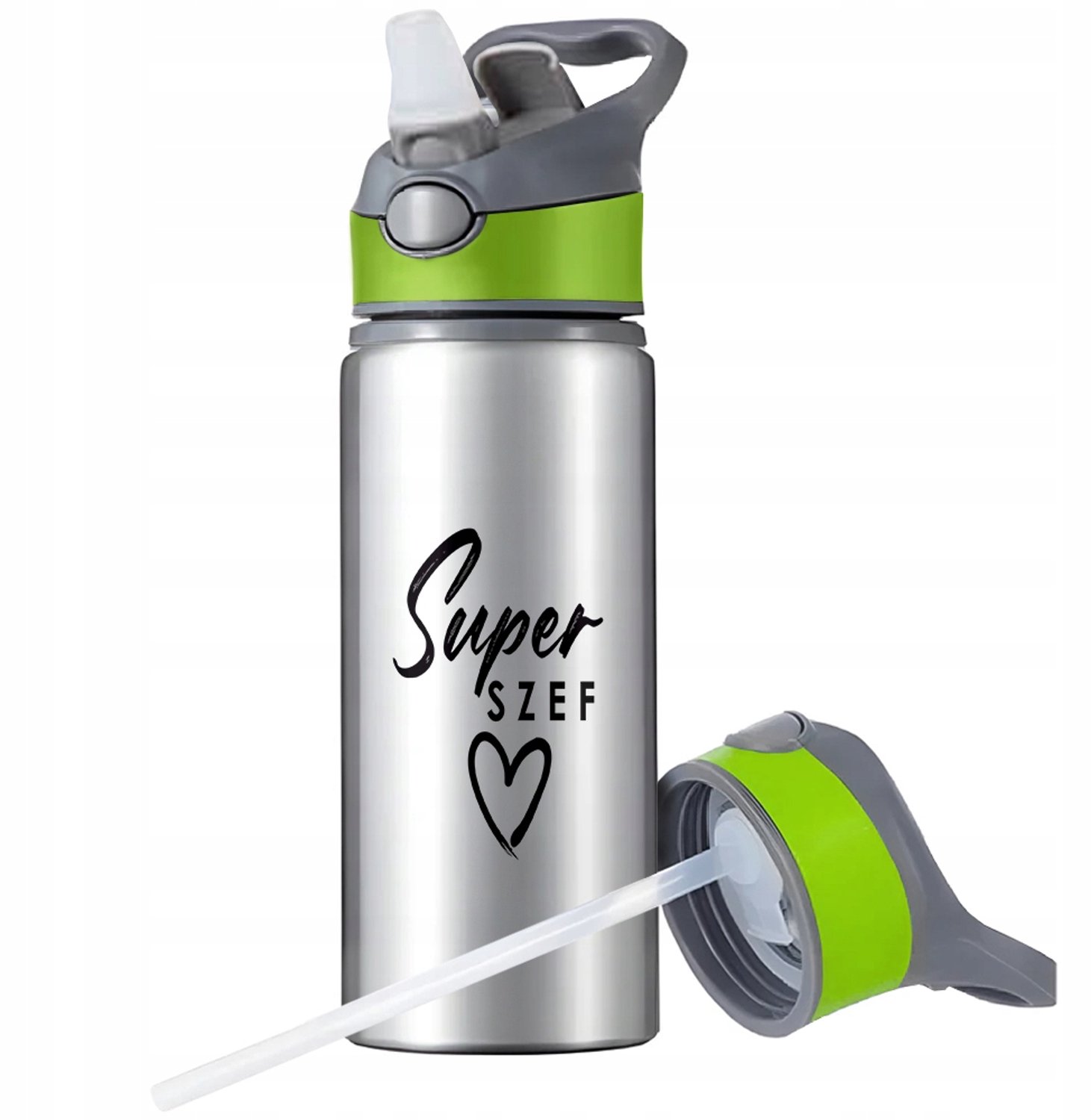 Aluminium Sport Bidon 650ml met Rietje en Handvat - Merkloos