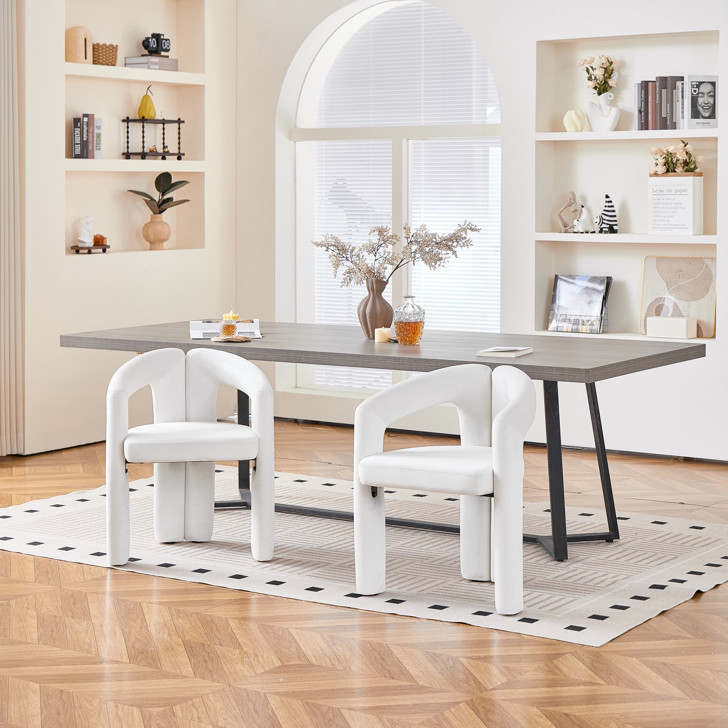 STILVORA Eetkamerstoel - Set Van 2 - Met Armleuningen En Gewatteerde Zitting - Voor Eetkamer, Woonkamer En Kantoor - Velvet Beige
