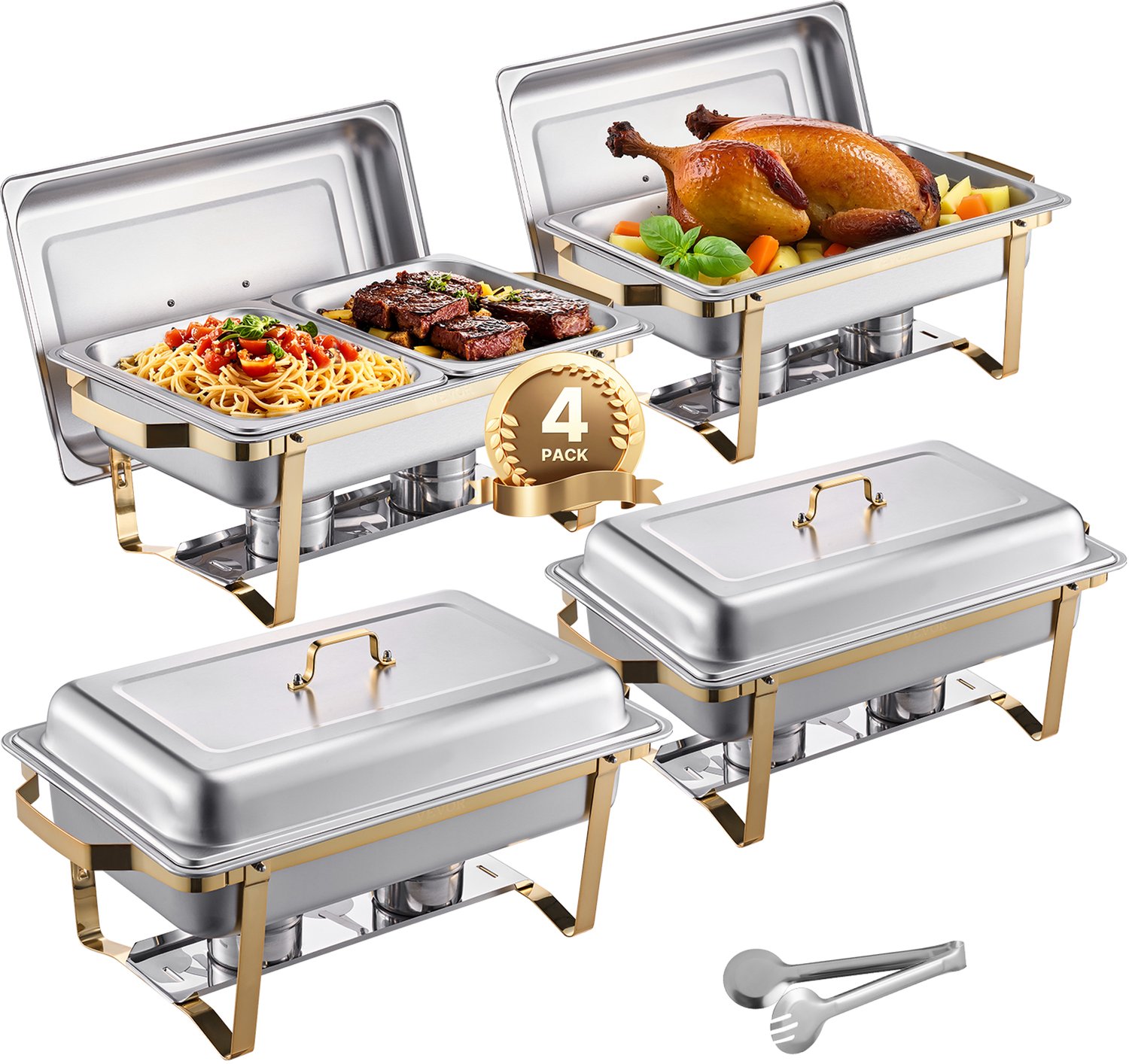 Buffetwarmer 4 Stuks Zilver - 8 Qt Inhoud - Roestvrij Staal - Voor Buffet En Catering