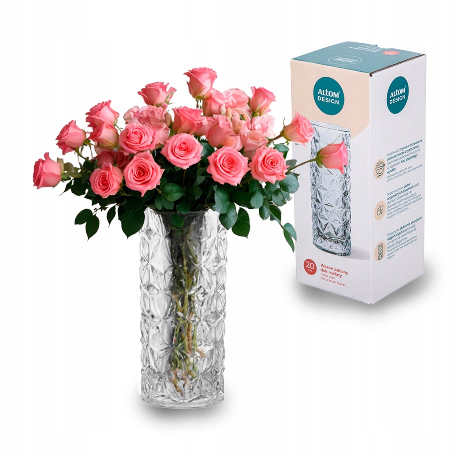 Altom Design Glazen Vaas Bloemen 20 cm - Stijlvolle Decoratie