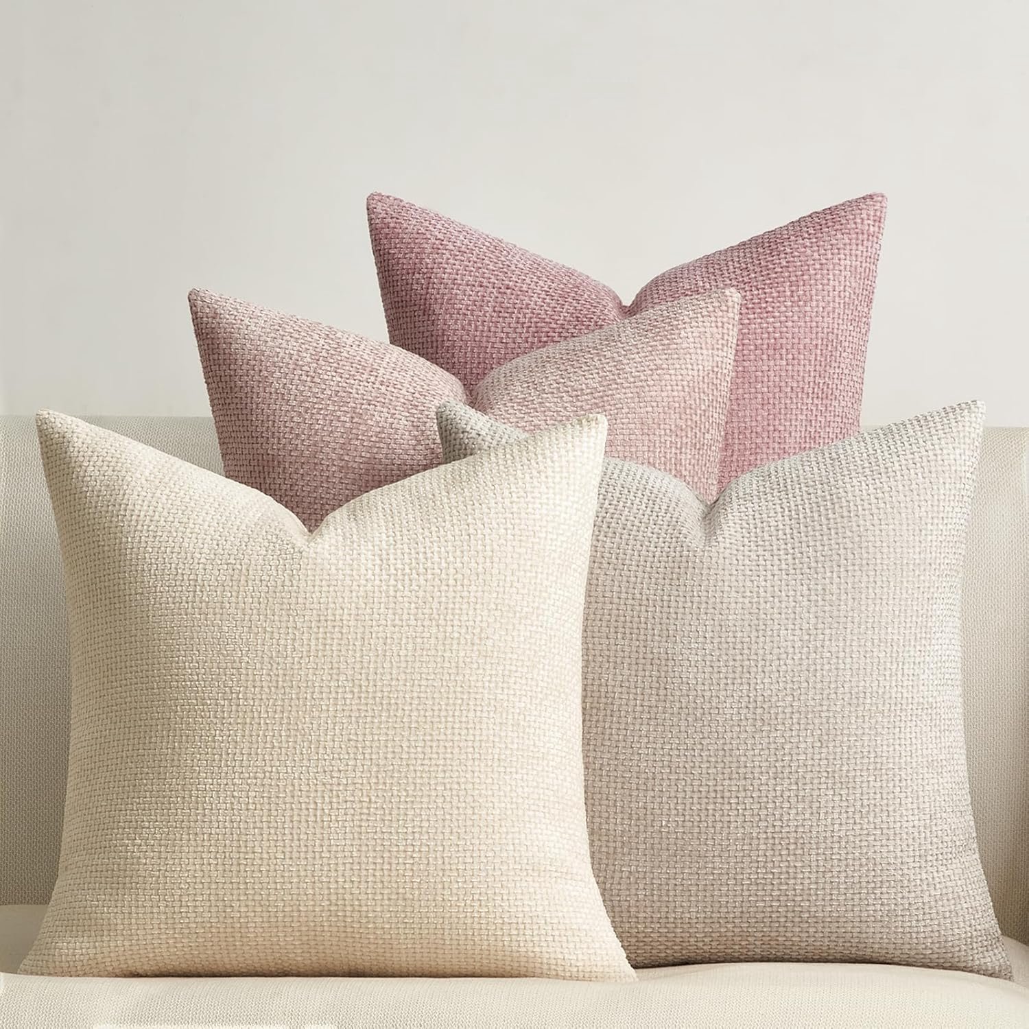 Famanu Kussenhoezen Set van 4 - Bescherming en stijl voor je interieur - Decoratieve kussenhoezen - Roze
