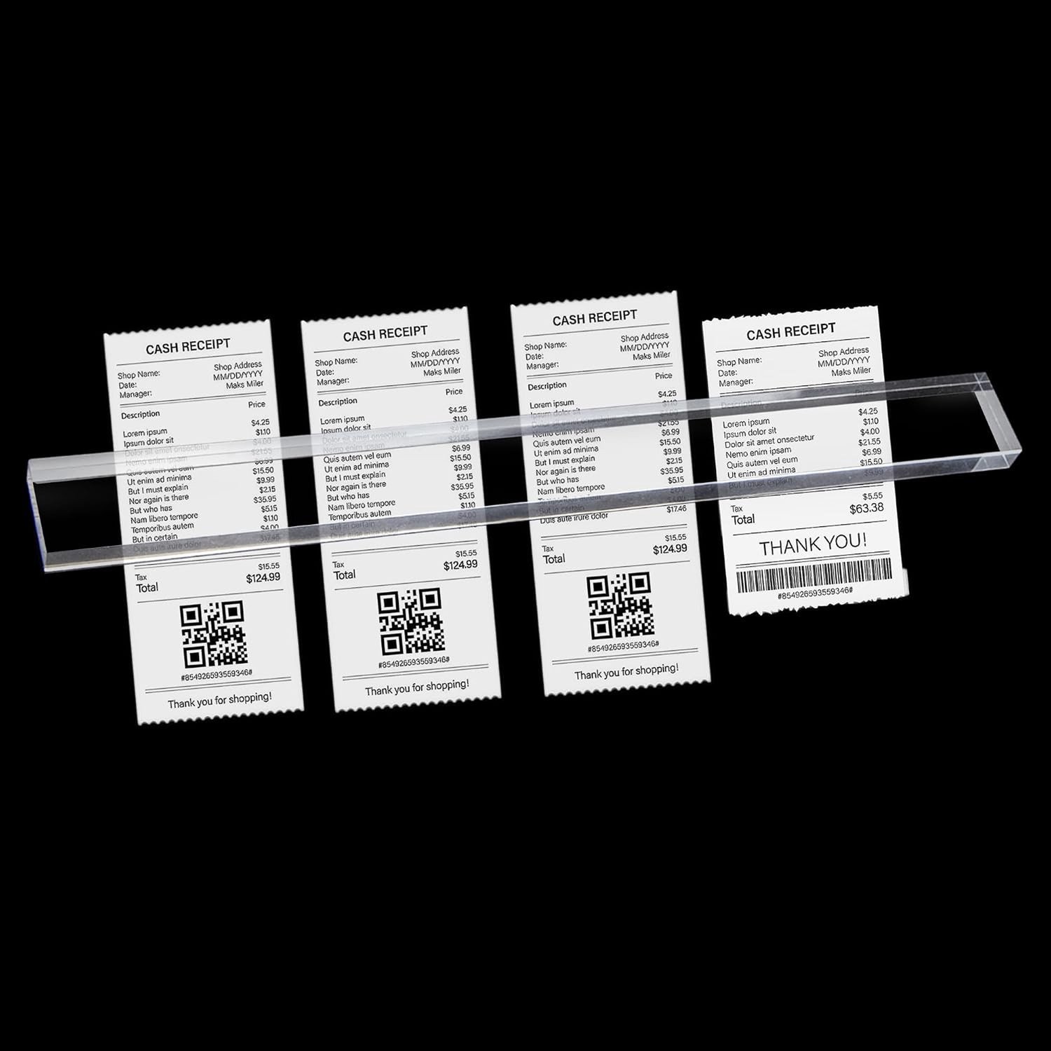 Gastronomische Bonhouder voor Kassa - Transparante Acryl Clipboard voor Keuken, Hotel en Kantoor, 30cm, Ideaal voor Bestellingen en Ticketbeheer
