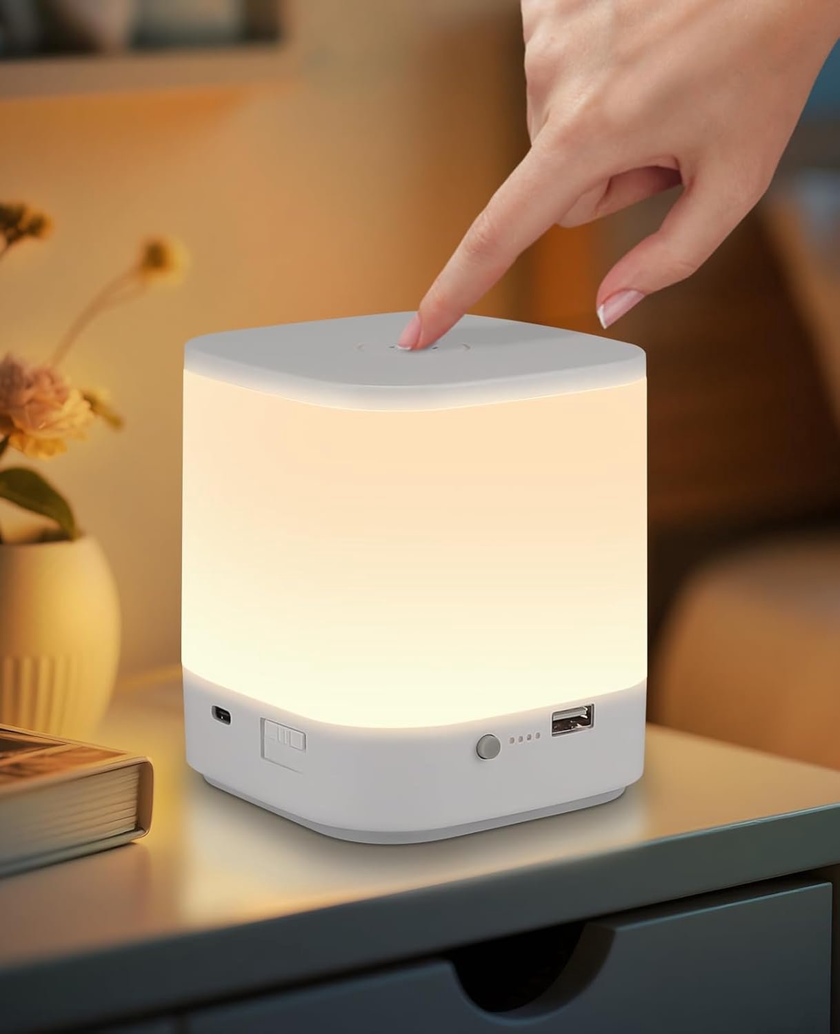 YAGXIG LED-nachtlampje - USB oplaadbaar - Tafellamp - Dimbaar - Aanraakbediening - 3600mAh batterij - 3 kleurtemperaturen en timerfunctie - Wit