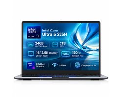 Ninkear 16 inch Laptop Intel Core Ultra 5 225H - AI PC met 24GB RAM en 2TB SSD - 2.5K 120Hz Display - Windows 11 - WiFi 6 - Zilvergrijs