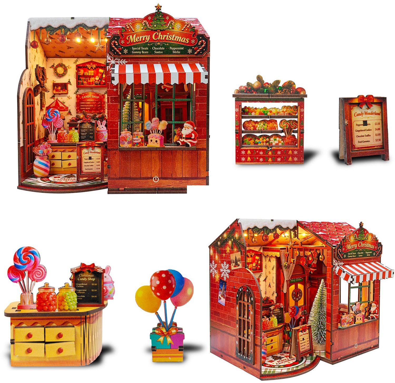 Namajunas - DIY Miniatuur Kerst Snoepwinkel - Houten Bouwpakket met LED Touchlamp - 3D Houten Puzzel, Kerstdecoratie, Cadeau voor Volwassenen en Jongeren - Hobby - Tafel en Boekenplank Decor - Modelbouw - Miniatuur - Knutselen