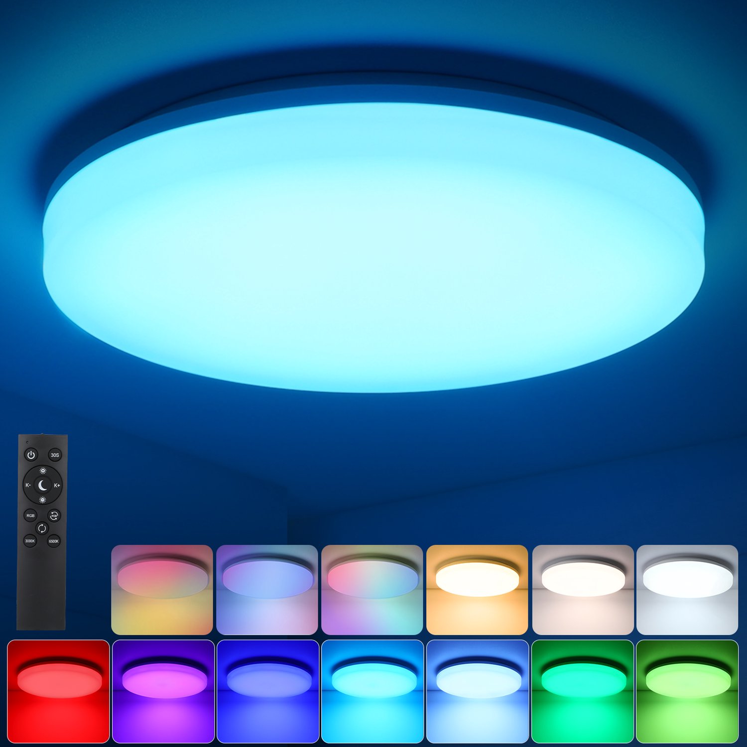 LOVHAUS RGB LED Plafondlamp 29,8 cm - 24W - Dimbaar 3000-6500K - Afstandsbediening - IP44