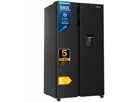 Heinner HSBS-HM592NFDXWDE++ Amerikaanse Side-by-Side Koelkast met Waterdispenser – 592 L – Full No Frost – LED Touch Display – InoxCool – Inox Antraciet – 5 Jaar Garantie