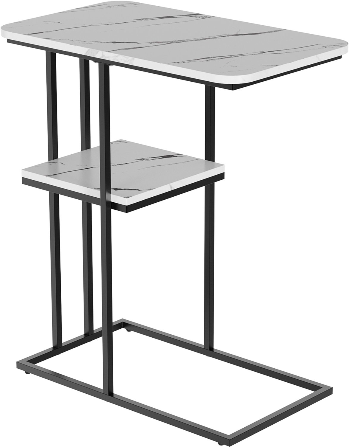 PIPIPOXER Bijzettafel - Tafeltje - Kleine Salontafel - Tafel Industrieel - - Salontafel - Dubbele laag - Banktafel - 50 x 30 x 58 cm - Marmeren blad + zwarte poten