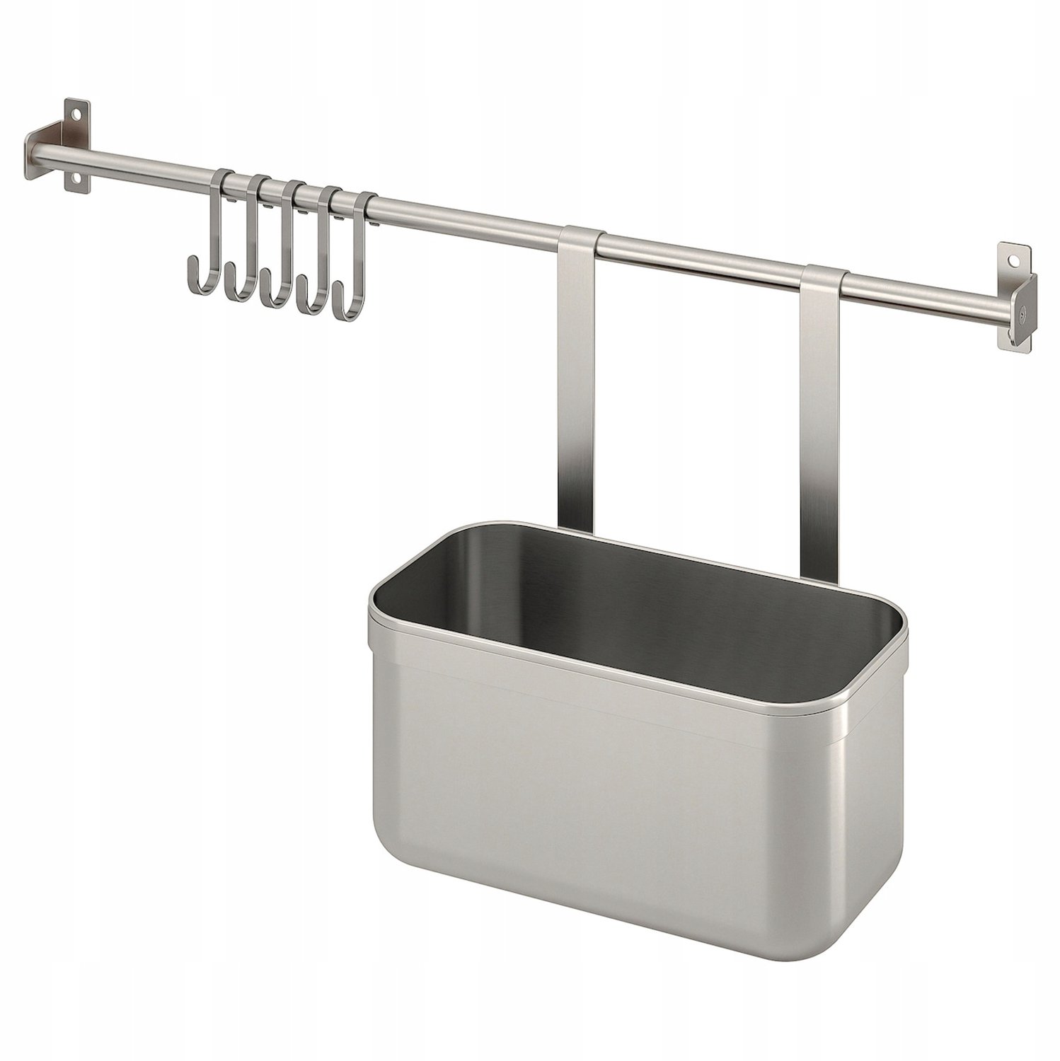 KUNGSFORS Wandrek met 5 Haken & 1 Bakje - RVS, 56 cm