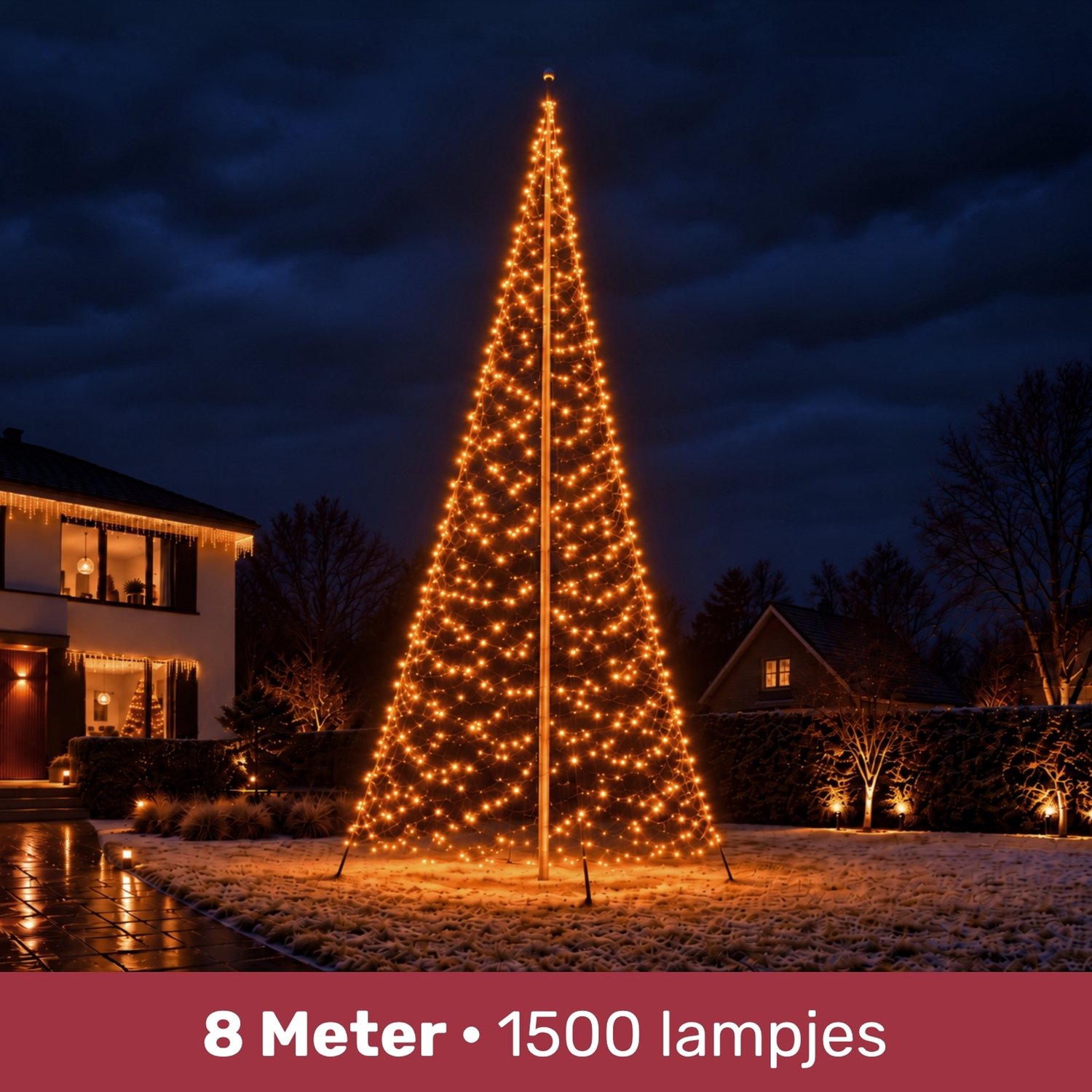 Blynx LED Kerstboom Buiten - 8 Meter - 1.500 Warm Witte LED Lampjes - Vlaggenmast Kerstboom - Exclusief Mast - Inclusief Adapter - Met Timer - IP44