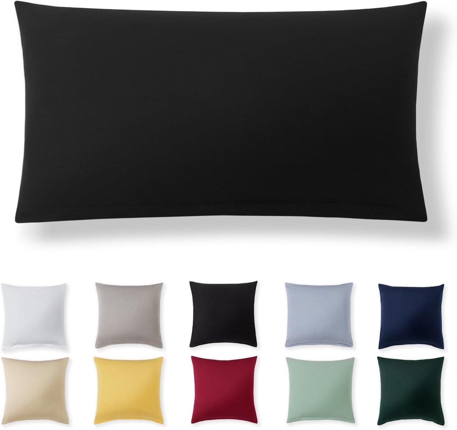 Famanu – Kussensloop 40 x 80 cm - zwart - 100% jersey katoen - kussensloop voor kussen 40 x 80 cm - jersey hoofdkussenslopen - superzachte kussensloop - 40 x 80 cm met ritssluiting