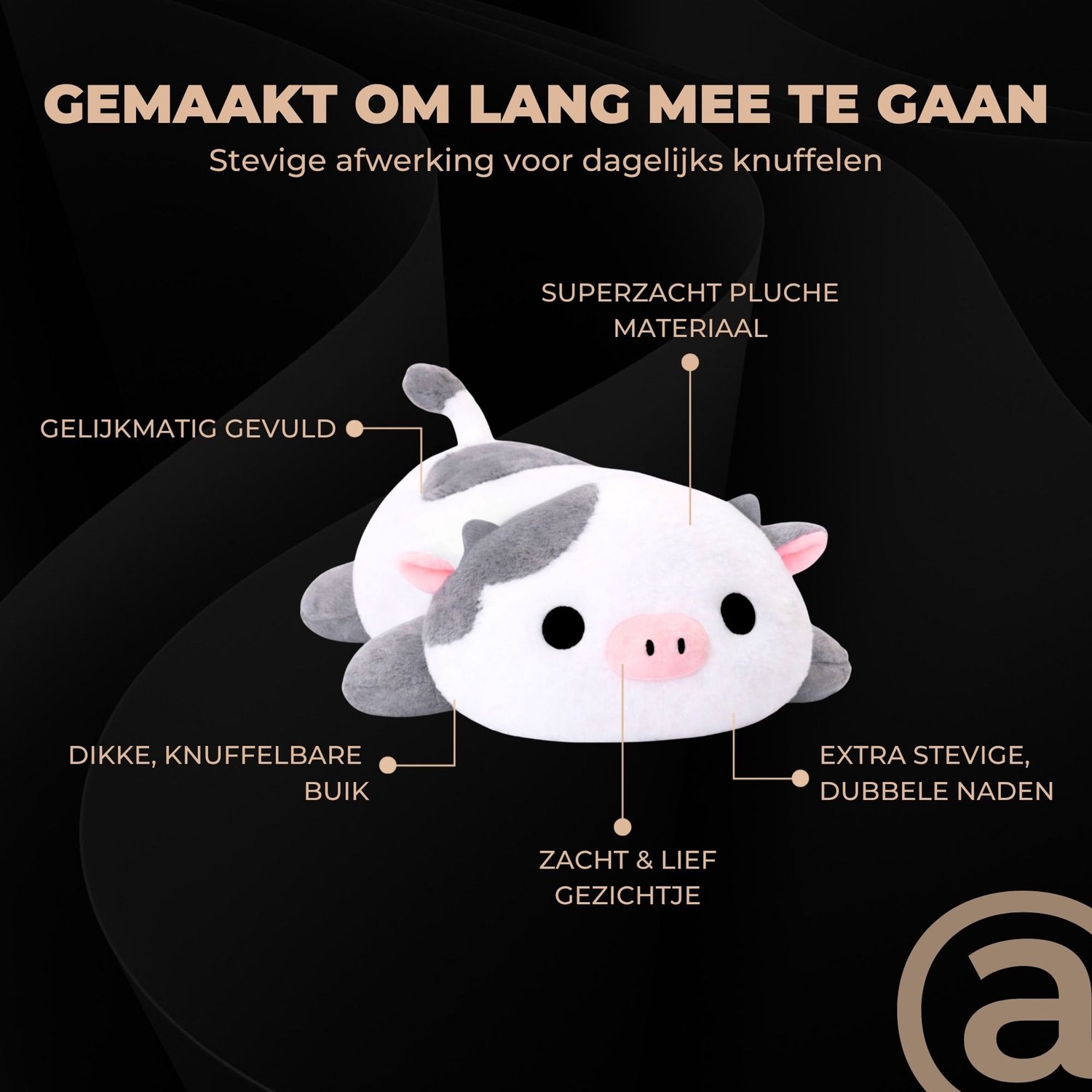 ADEL Verzwaringsknuffel Koe 2 kg – Zachte Verzwaarde Knuffel / Weighted Stuffed Animal – Verzwaringskussen Kind & Volwassenen – Rustgevend Knuffeldier — afbeelding 4