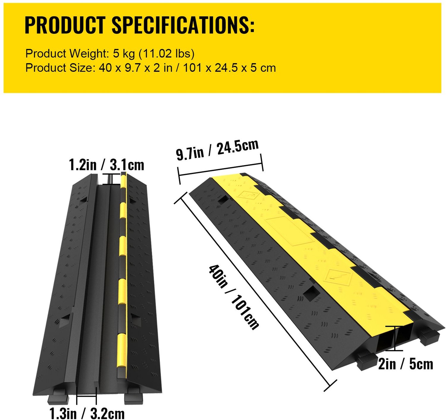 Kabelbeschermingsramp 101x24-5x5 cm- 5 stuks- 2 kanalen- snelheidsdrempel- rubberen modulaire snelheidsdrempel met een draagvermogen van 4989-5 kg
