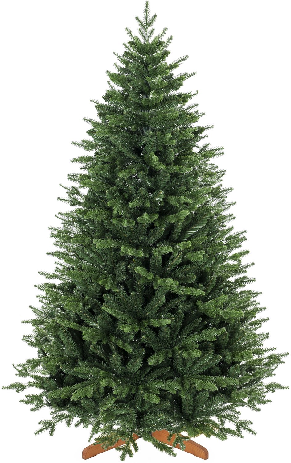 TEKROA® Kunstkerstboom - 180 cm met voet van dennenhout - Scandinavische spar met scharniersysteem - 889 takpunten - groen