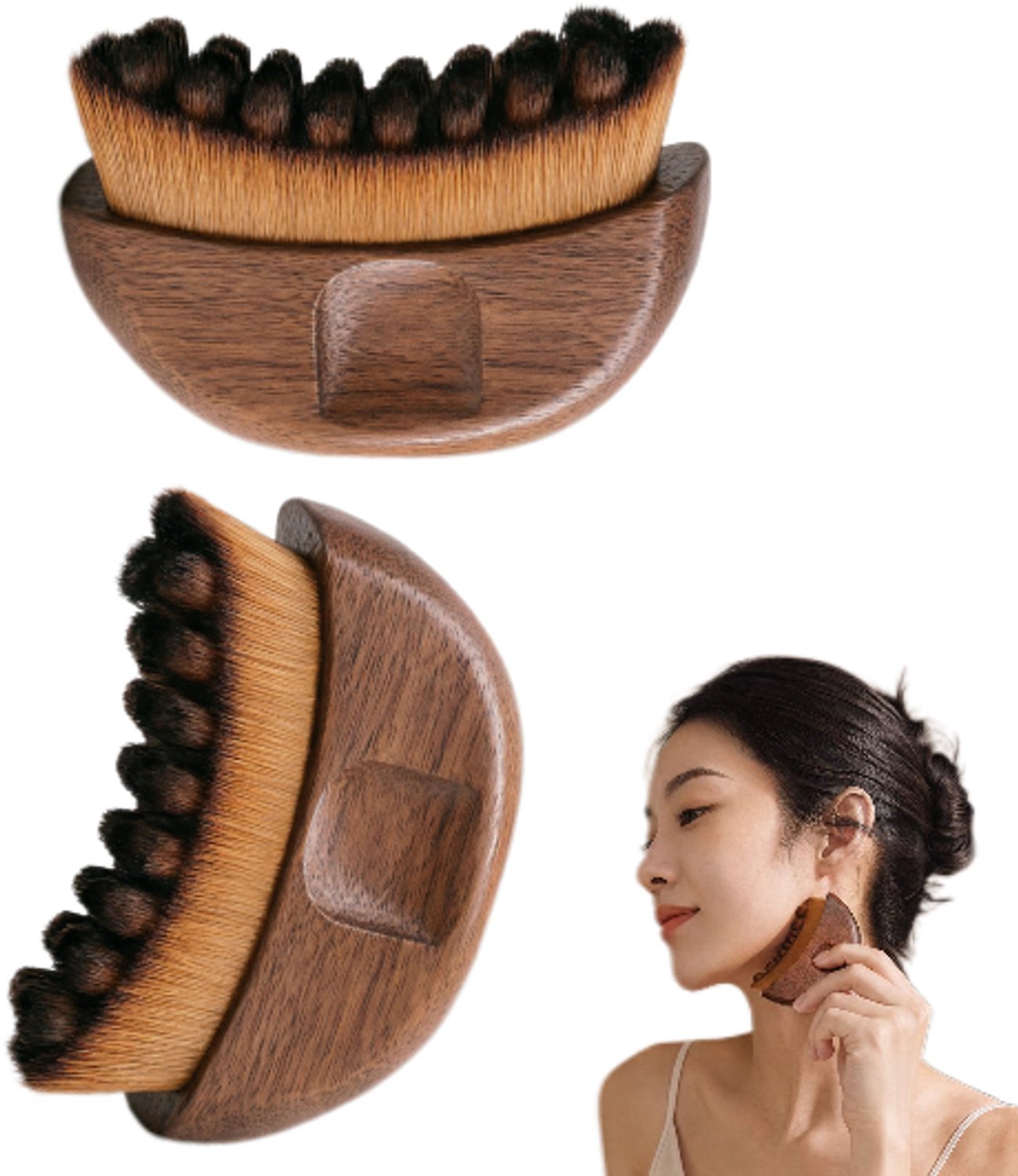 2 Stuks Houten Lymfe Gezichtsborstel - Lymfedrainage Massage Borstel, Gezicht Contour Borstel voor Droogborstelen en Gezichtsmassage