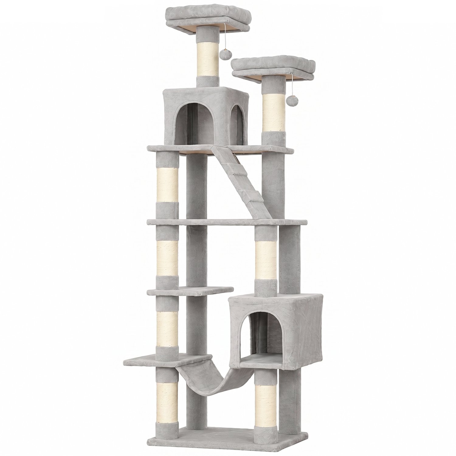 Pawona Krabpaal - Met 2 holen, hangmat en 8 sisalstammen - 60 x 48 x 204 cm - Lichtgrijs