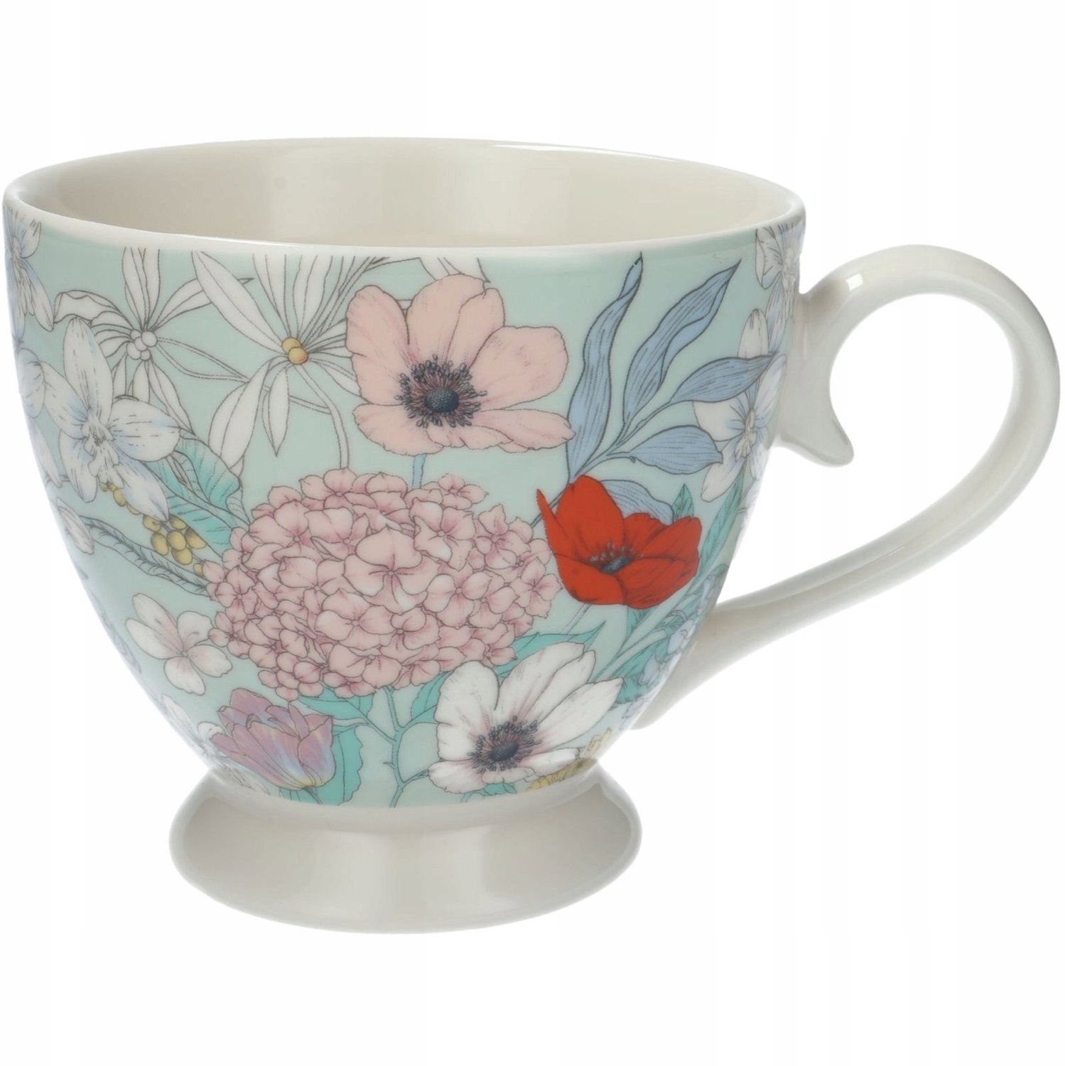 Pastel Blauwe Porseleinen Mok 350ml met Bloemendessin