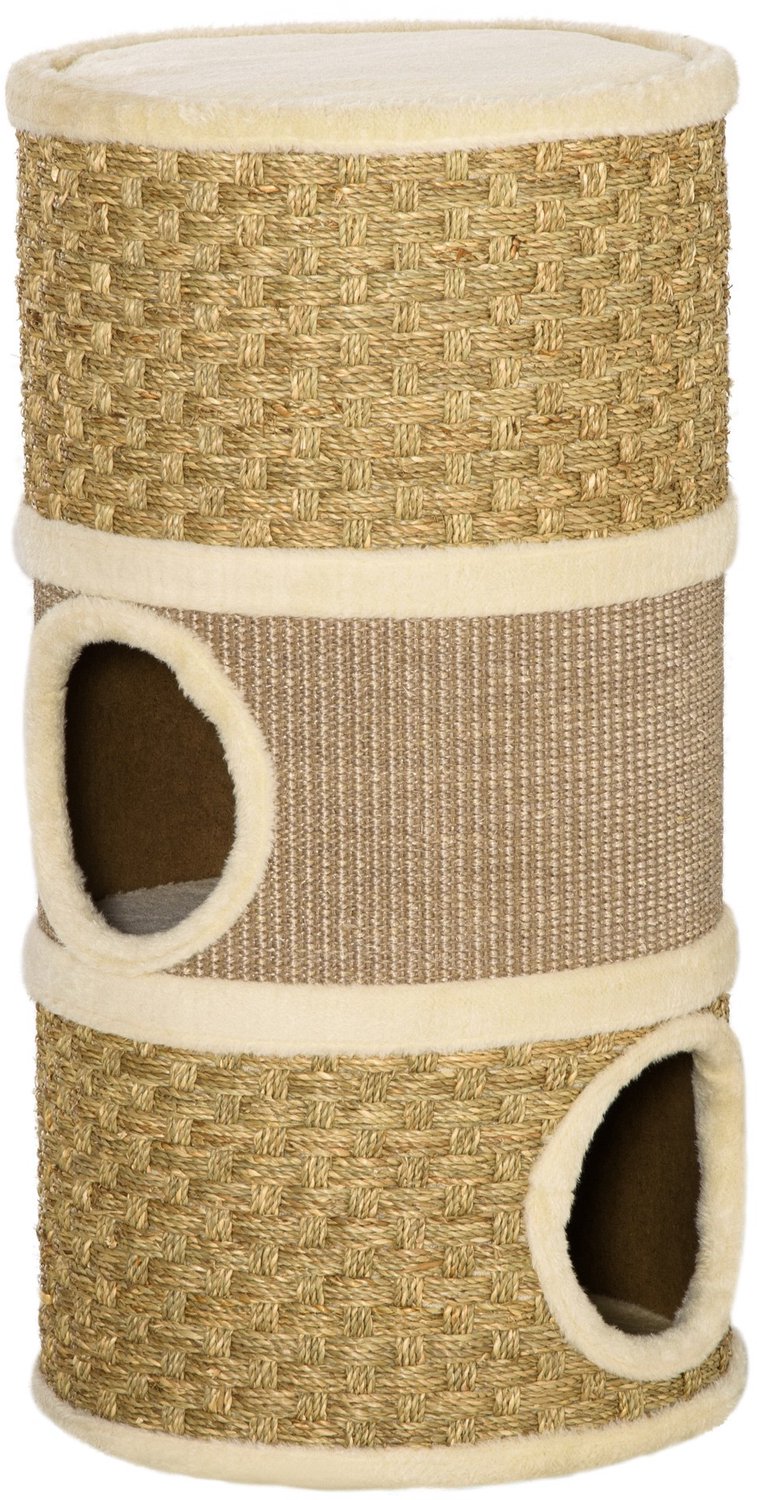 Pawona Krabton - Met sisal en zeegras krabmat - 3 verdiepingen - 37,5 x 37,5 x 70 cm - Khaki/Bruin