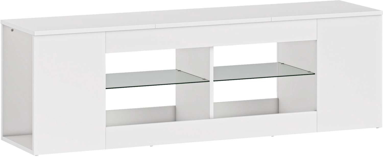 Homona TV-meubel - Met 6 vakken en glazen legplanken - 140 x 35 x 42,5 cm - Wit