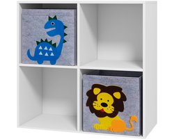 Kidon Kinderopbergkast - Met 4 vakken en 2 lades - 61,8 x 29,9 x 61,8 cm - Grijs/Wit