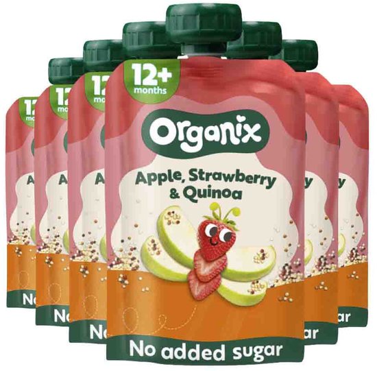 6x Organix Knijpfruit 12+m Appel Aardbei & Quinoa 100 gr