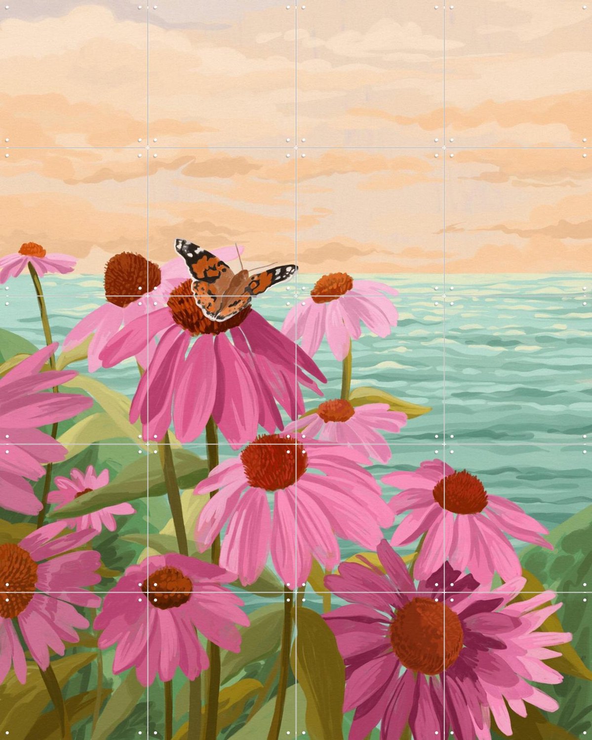 IXXI Peace And Quiet, Goed Blauw - 80 x 100 cm - Grote wanddecoratie en posters - Illustraties, Kleurrijk, Strandhuis, Slaapkamer, Woonkamer, Bloemen Roze