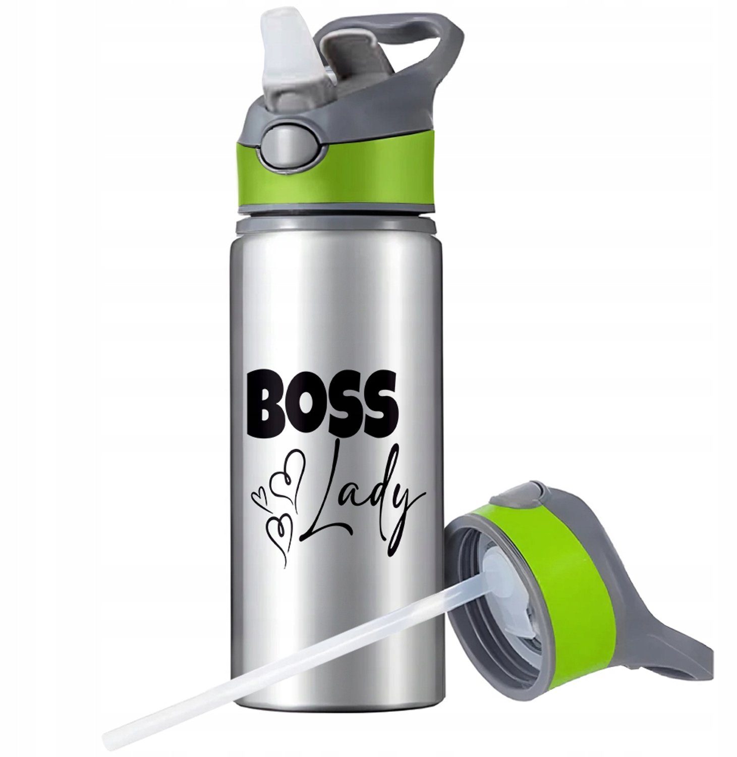 Aluminium Sport Bidon 650ml met Rietje en Handvat - Zilver
