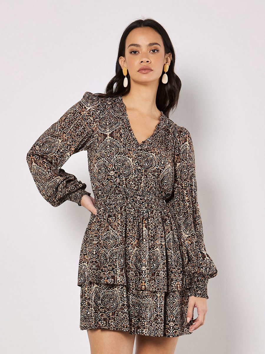 Mini-jurk met batikprint en gelaagde rok