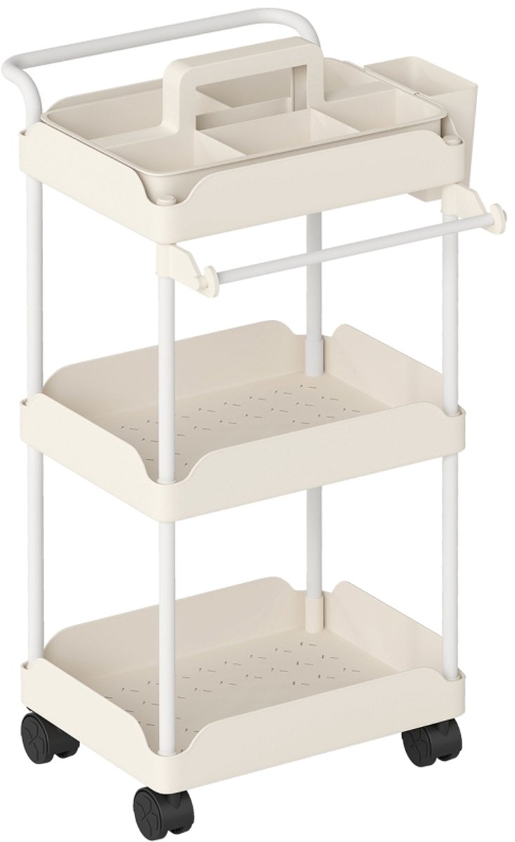 Opbergkar 42,5x42x76 cm Wit Metalen frame Keukenkar Opbergkar Stevig en duurzaam Makkelijk te verplaatsen Makkelijk schoon te maken Te gebruiken in de keuken, de badkamer en de woonkamer