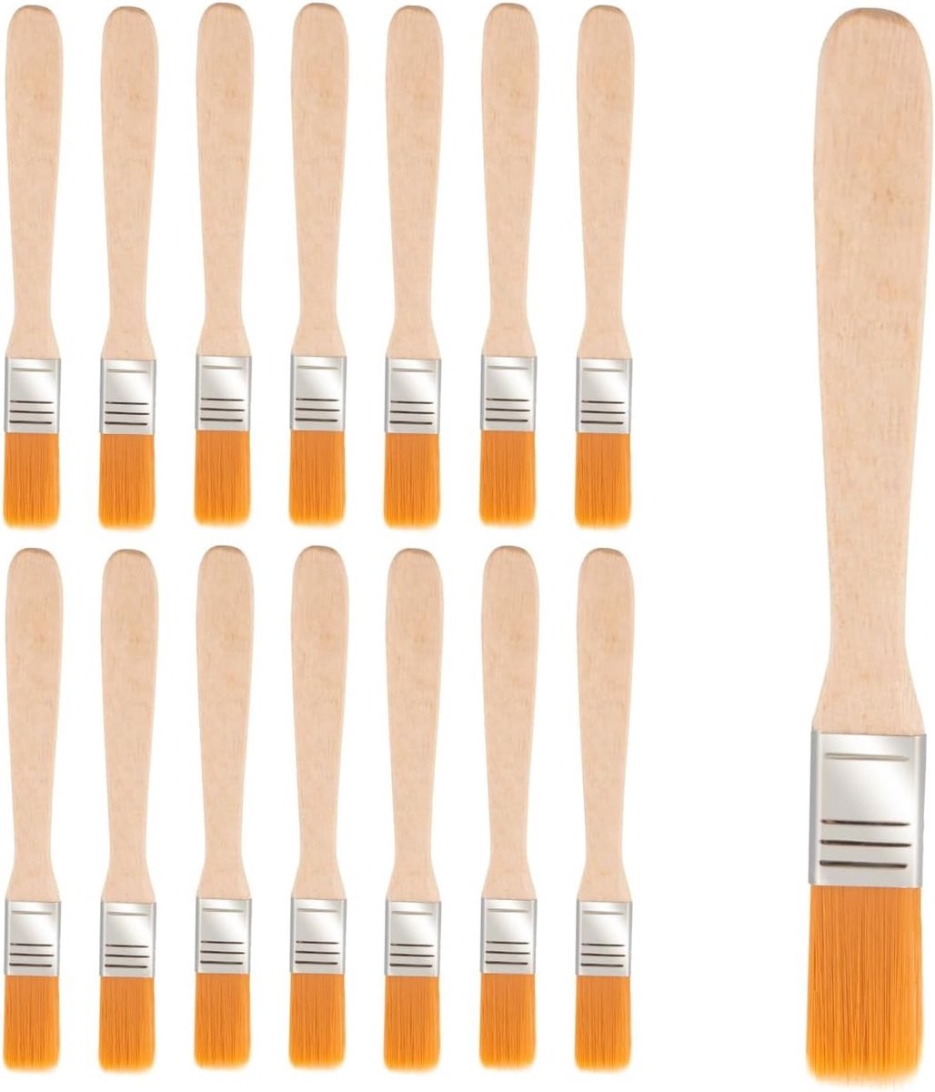 Set van 15 Kleine Verfkwasten - 14 mm Platte Kwast, 13 cm Lange Raamkwast en Houten Handvat voor Kunst en Schilderen