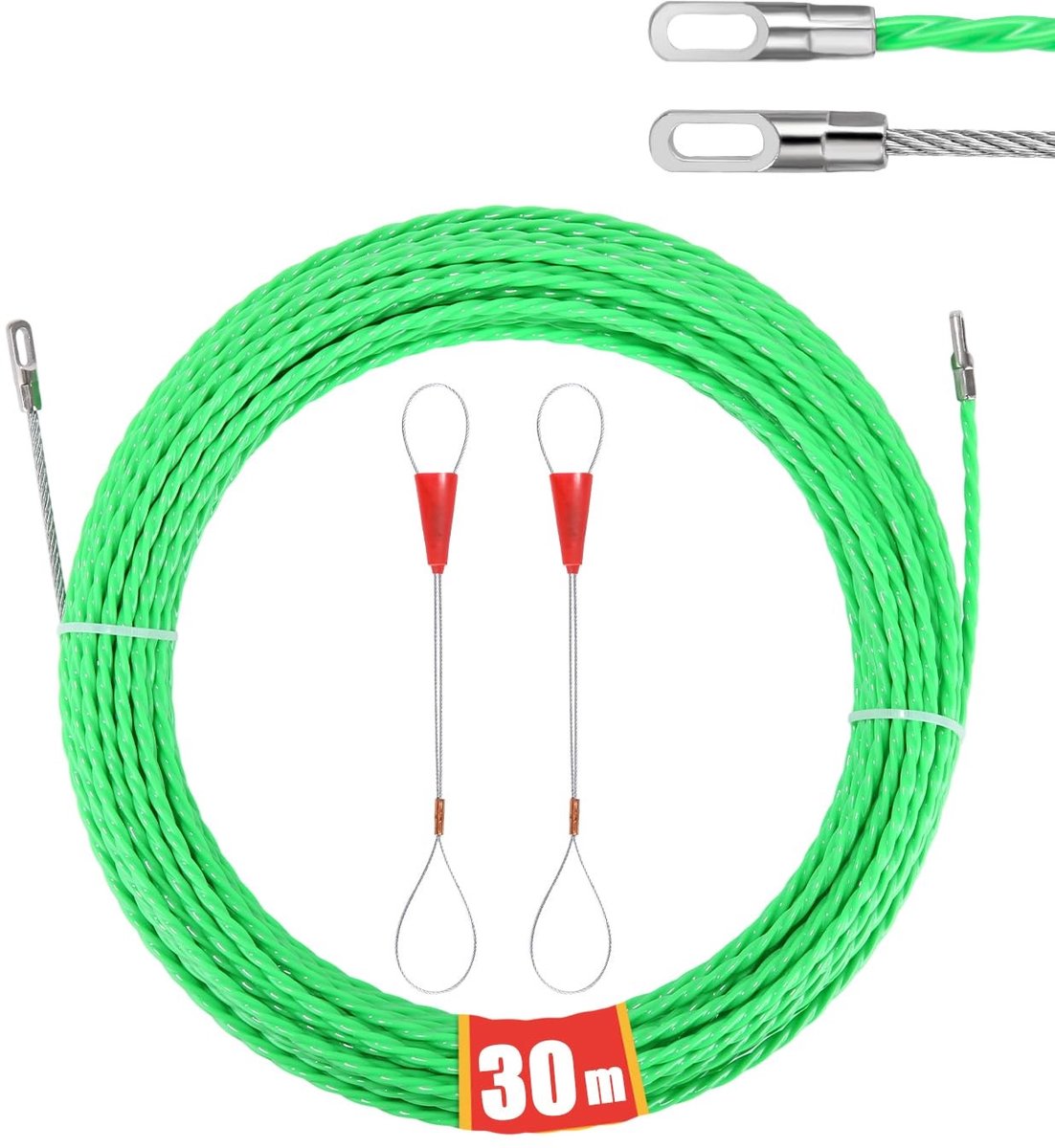 Professionele Kabel Trek Hulp van 30 m, Draad Voeder voor Elektrische Toepassingen, met 2 Gidsveren en 4,5 mm Diameter voor Eenvoudig Kabel Trekken