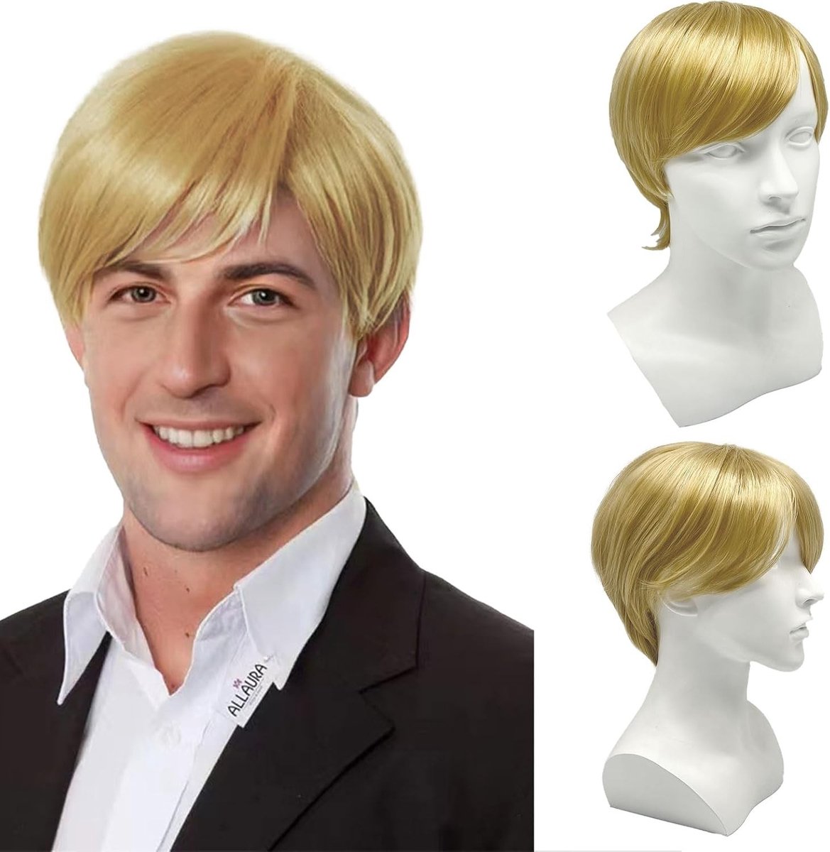 Blonde Korte Perucque voor Mannen, Fluffy Gelaagde Cosplay Haar, Retro 60s 70s 80s Disco Anime Kostuum Perucque voor Dagelijks Gebruik