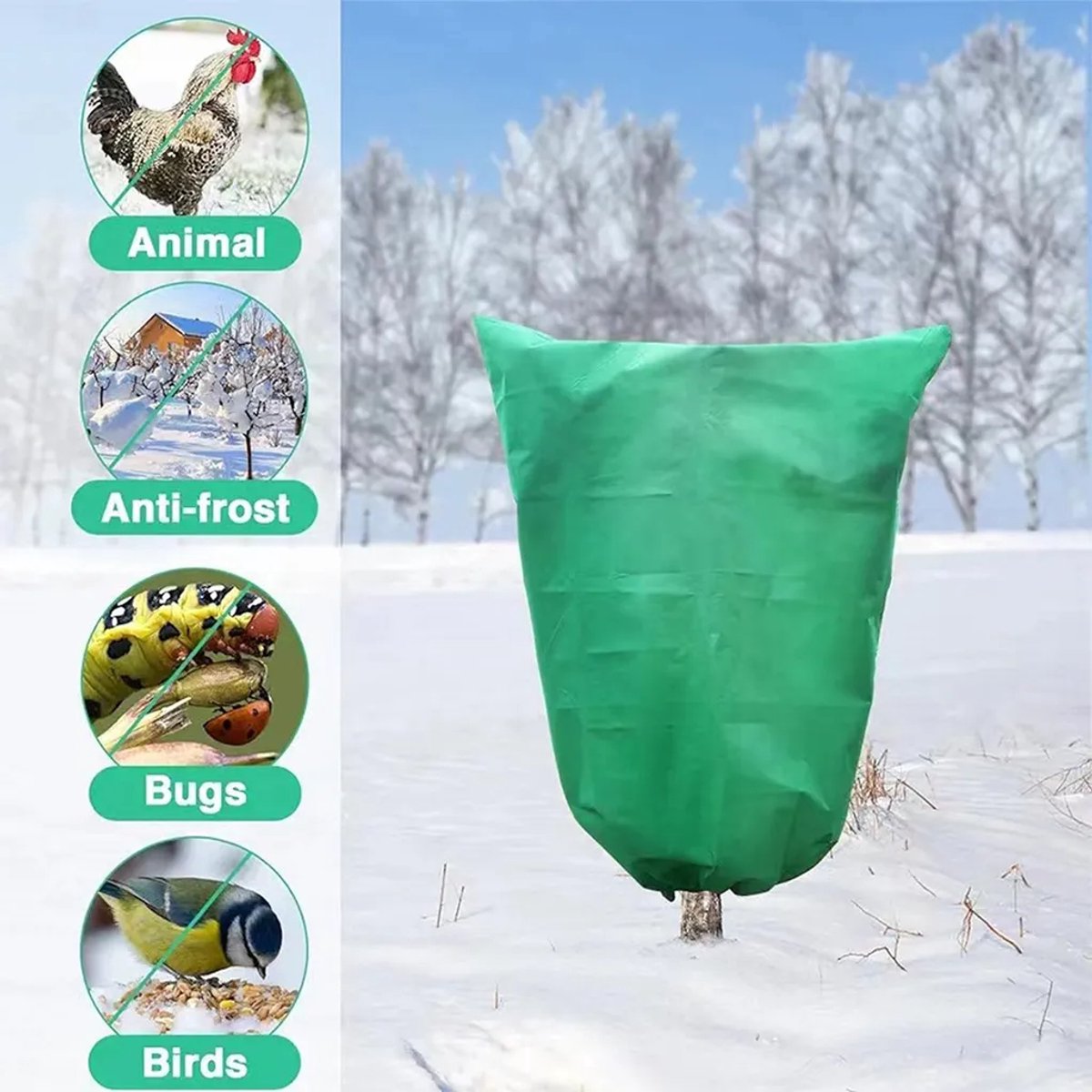 Vorstbeschermingshoes Geschikt voor planten, ademend non-woven materiaal, Geschikt voor ritssluiting en trekkoord, 100×120 cm
