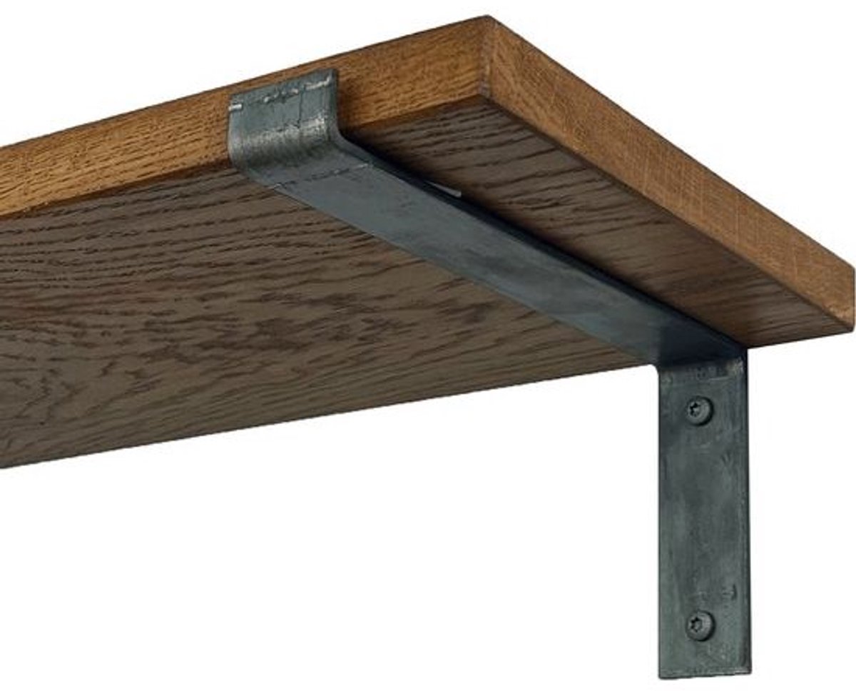 GoudmetHout Donkere Eiken Wandplank - 260x25 cm - Plankdragers L Zonder Coating Donker eiken