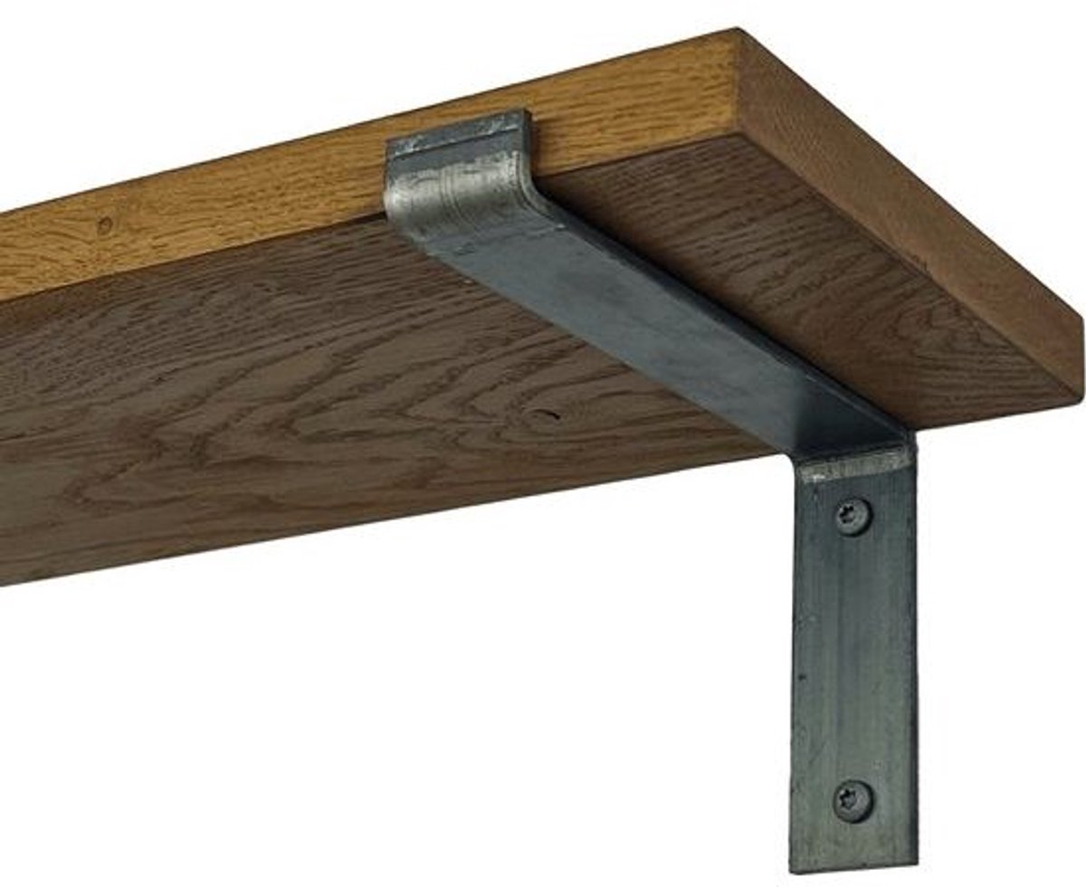 GoudmetHout Donkere Eiken Wandplank - 240x20 cm - Plankdragers L Zonder Coating Donker eiken