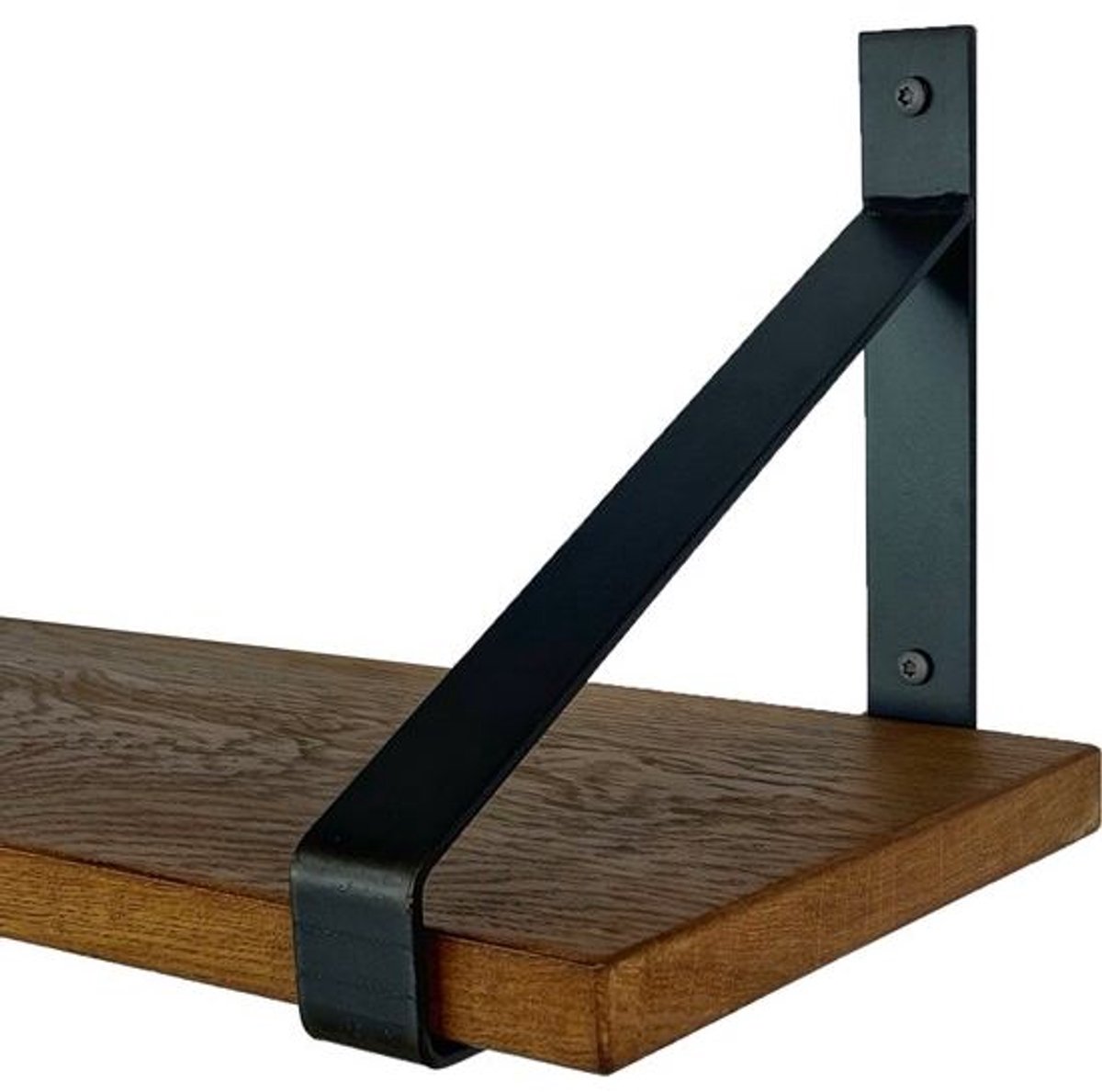 GoudmetHout Donkere Eiken Wandplank - 240x25 cm - 2 Industriële XL Plankdragers Mat Blank Donker eiken