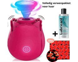 Intiem cadeau - Luchtdruk Vibrator Roos - Verwenpakket vrouw - Cadeau voor vriendin - 50 hartjes kaarsjes - 200ML Glijmiddel