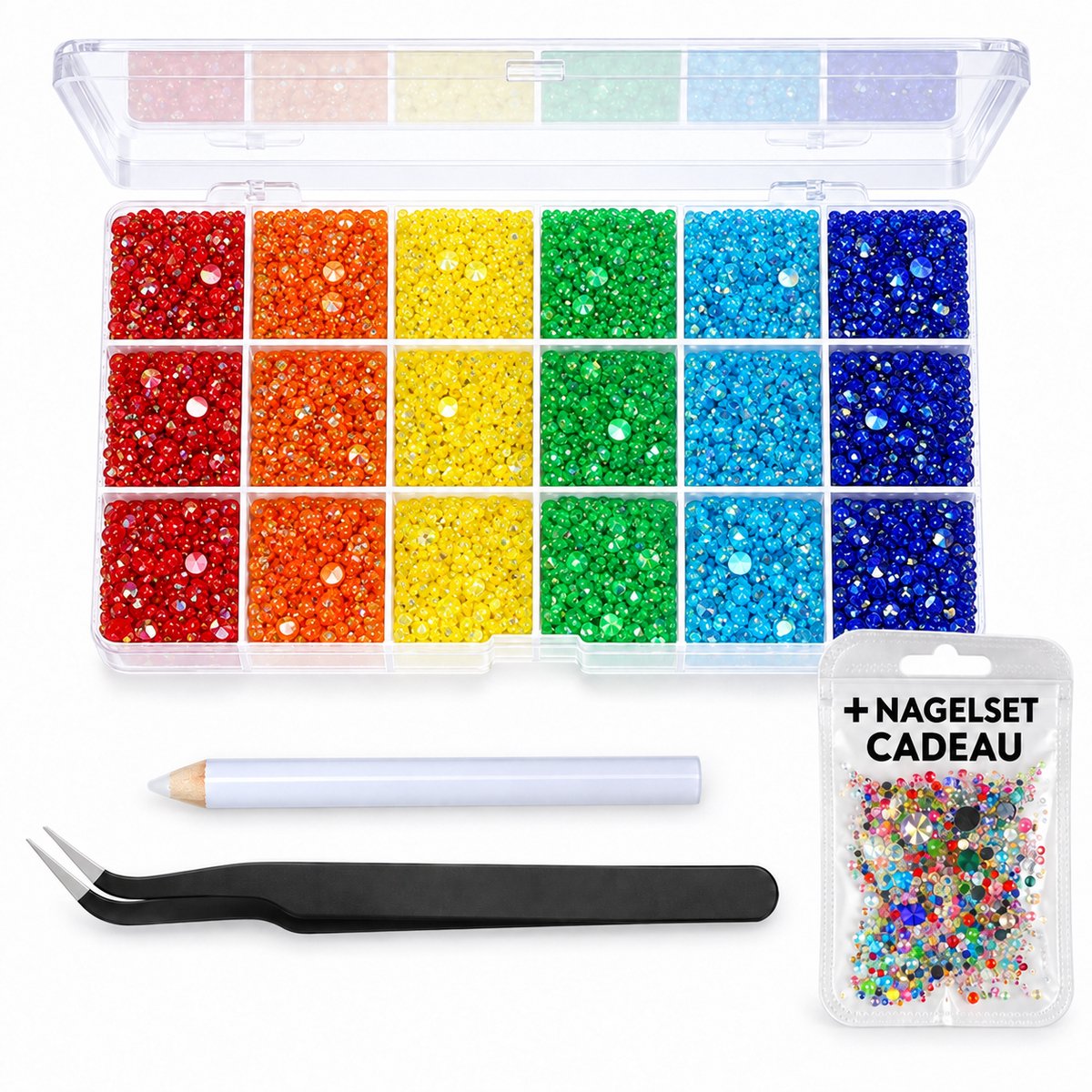 Currero Bedazzle Kit - Bedazzling - Plakstenen - Strass Steentjes - DIY Versieren - Set Met 14.500 Steentjes - 18 Vakken - Nagel Decoratie - AB Glitter - 3/4/5mm - Stijl I