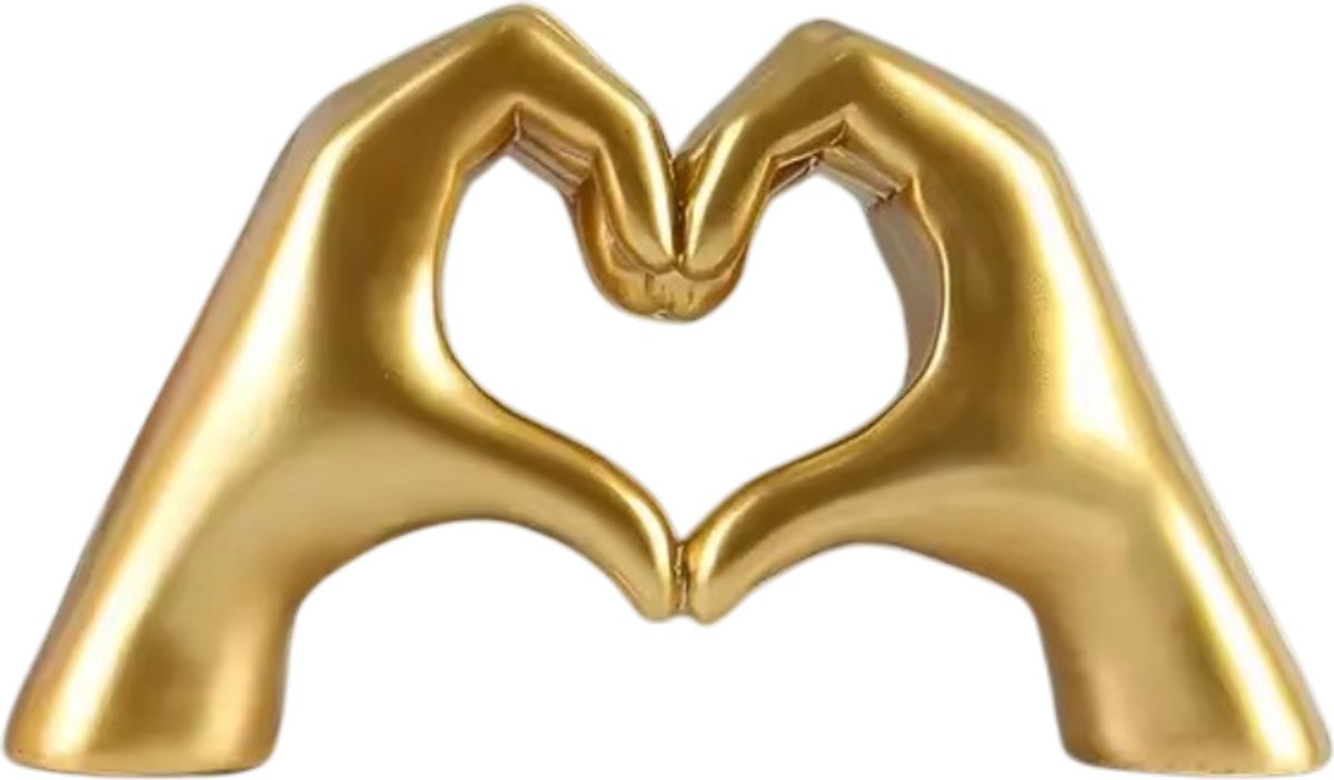 Gouden Hart Handbeeldje – Mini Hars Standbeeld met Hartvormig Ontwerp, Decoratief Ornament voor Slaapkamer, Kantoor & Entree, Valentijnsdag Cadeau, Verjaardagscadeau met Geschenkdoos