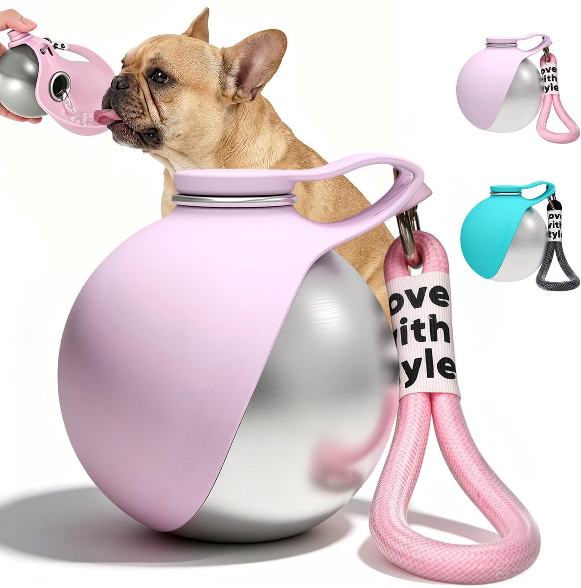 Elzusha - Draagbare Drinkfles voor Honden - Roestvrij Staal met Opvouwbare Bak - 285ml