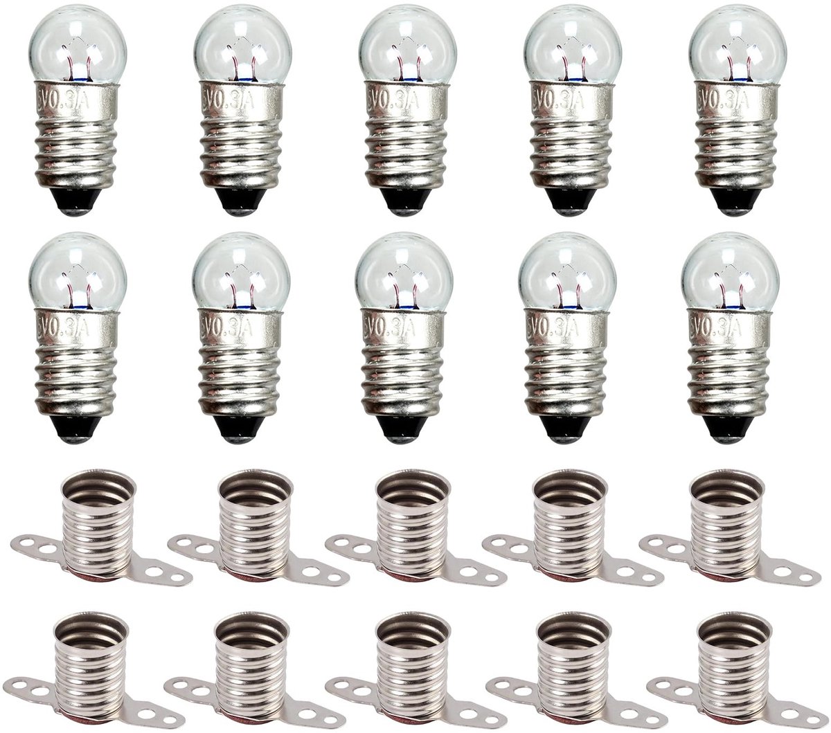 Elzusha - Set van 10 E10-gloeilampen en fittings - Voor experimenten en schakelingen