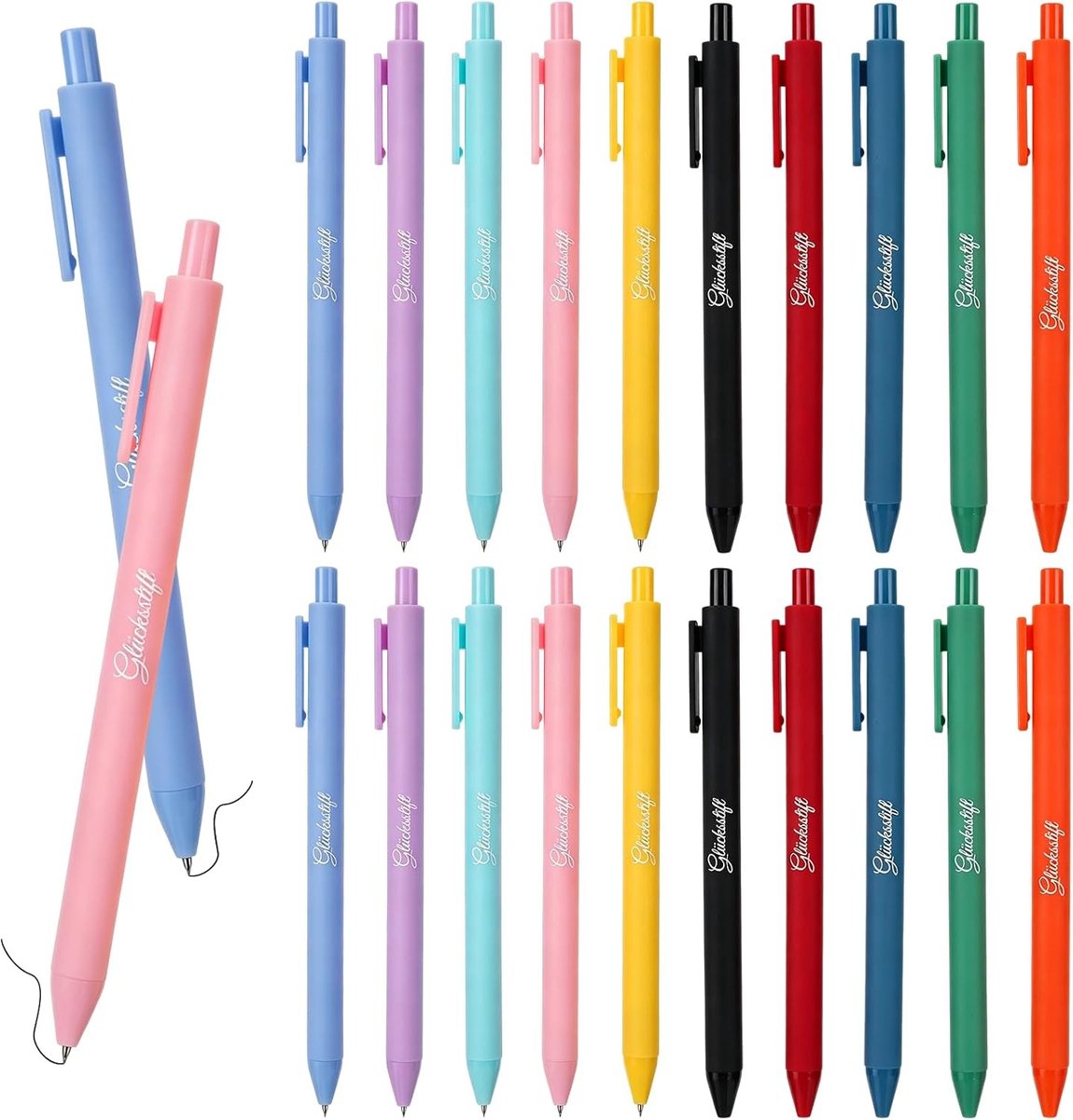 Gelukspennen Set - Zwart - 14 cm - Met Verwisselbare Vulling en Motiverende Opdruk - Voor Collega's, Leraren en Vrienden