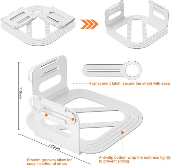 Beddengoedhouderset - Wit - 4 stuks - Stevige Lakensluitingen met Antislip Grip - Voor Matrassen — afbeelding 2