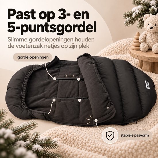 Laavir® Voetenzak Buggy Kinderwagen - Universele Voetenzak Baby - Warm en Winddicht - Zacht en Comfortabel - Geschikt voor 3 en 5 puntsgordel - Zwart van Laavir — afbeelding 3