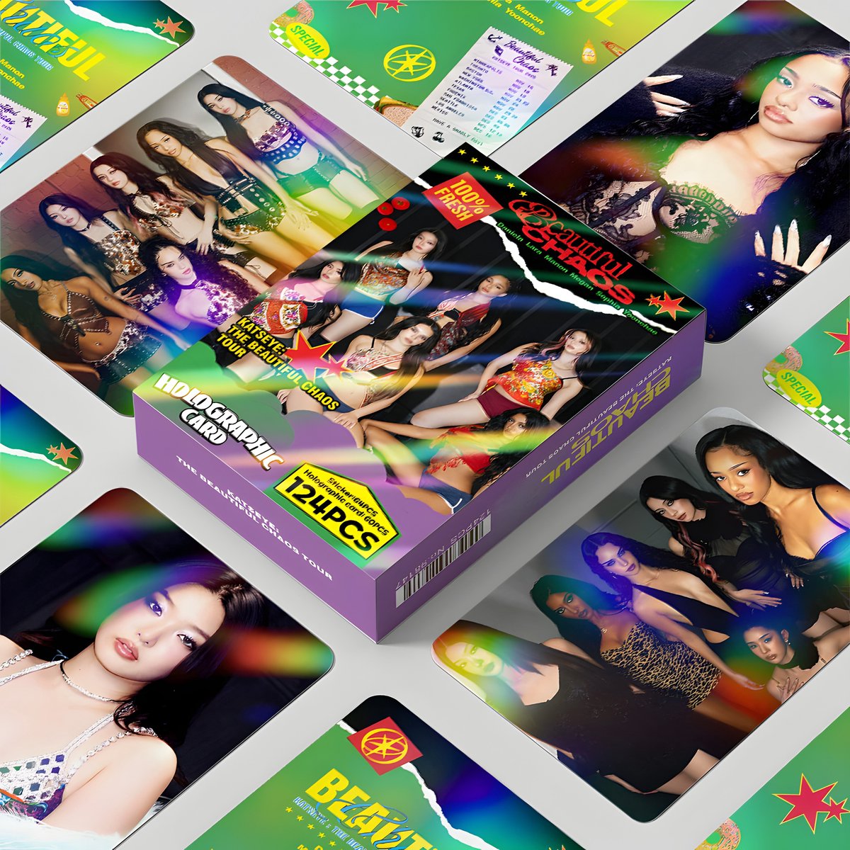 KPOP 124pcs/box KATSEYE Beautiful Chaos Tour Holographic Photocard [Fotokaarten]
