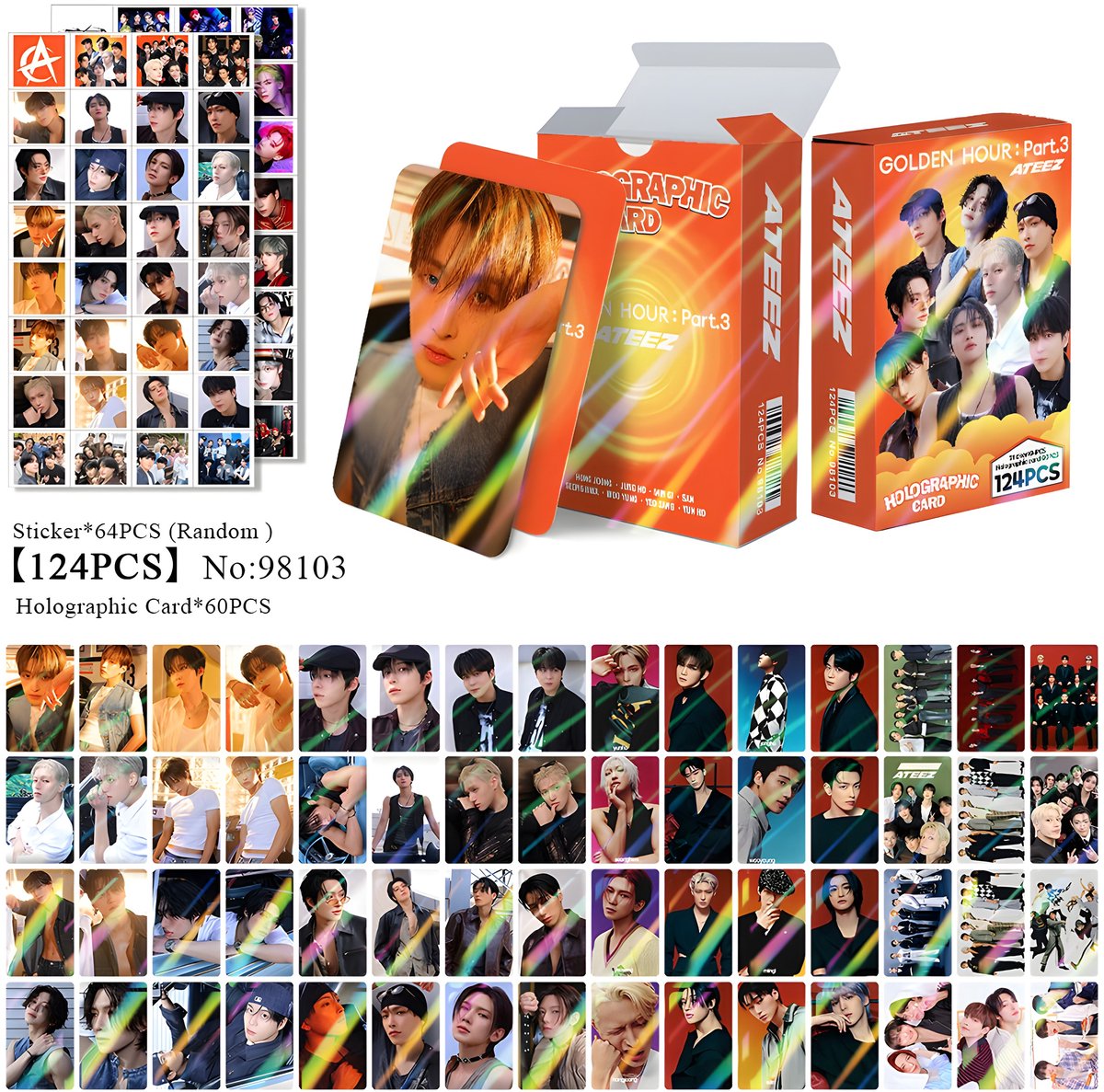 KPOP 124pcs/box ATEEZ Golden Hour Part.3 Holographic Photocard [Fotokaarten]