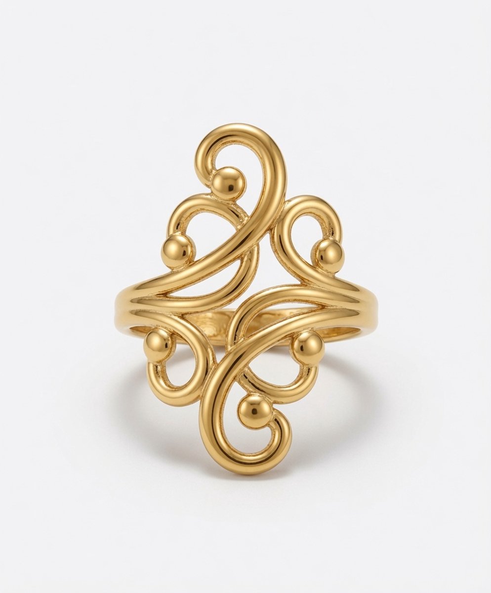 Open 'Gebogen Kralen' Ring - Goudkleurig - 316L RVS - Unisex
