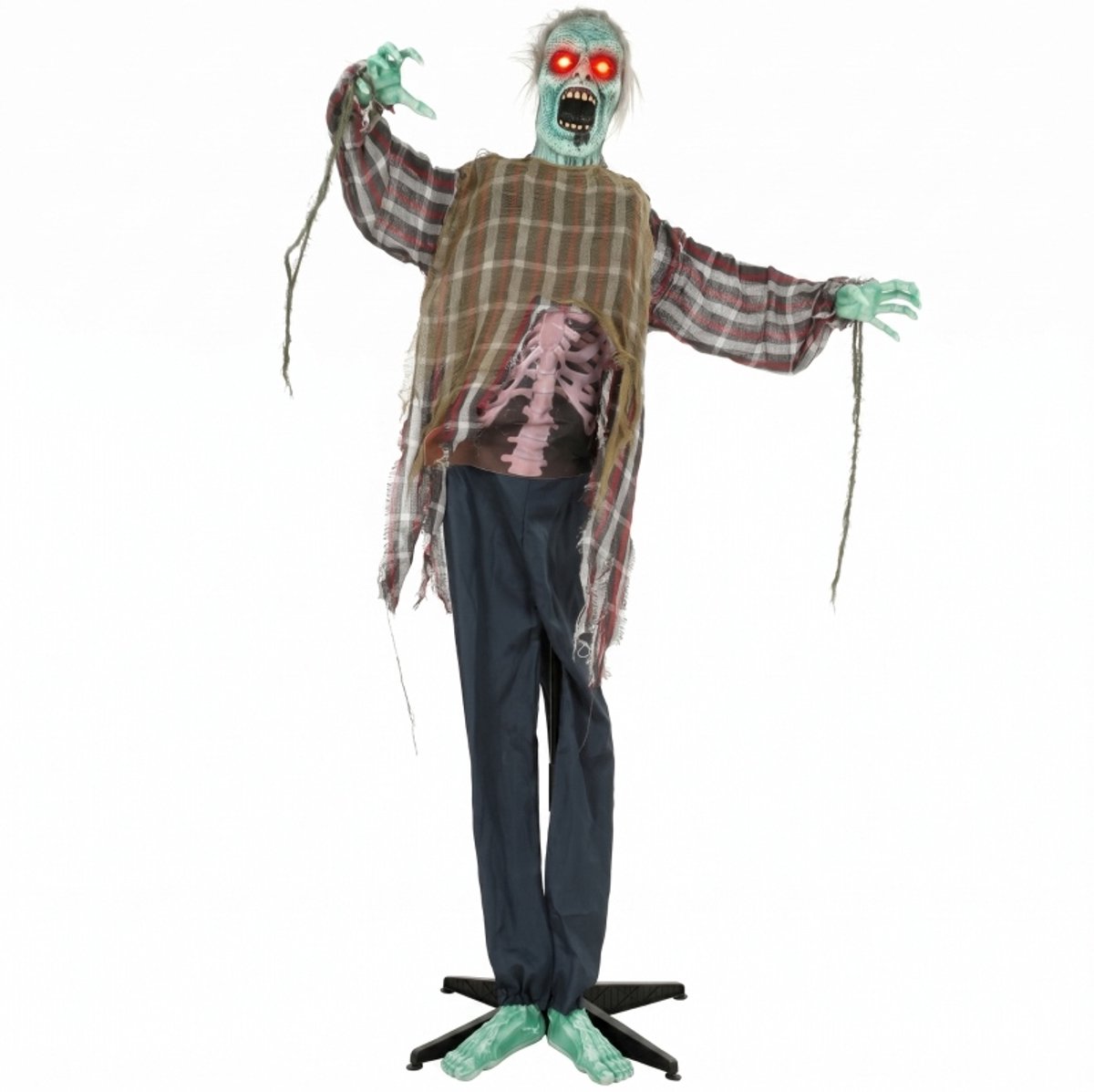 Halloweenzombie Animatie – 170 Cm – Metaal – Rood – Geluids- En Aanraakactivering – Rode Ledogen – Binnen En Beschut Buiten