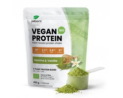 Nature's Finest Bio Vegan Protein Shake Vanille & Matcha - Plantaardige Eiwitshake Poeder 450 g - 56 g Eiwit per 100 g uit Erwt, Rijst en Chia - Rijk aan Eiwit en Vezels - Biologisch, Vegan en Suikervrij - 12 Porties